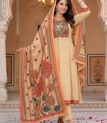 women ethnic motifs printed regular sequinned cotton kurta with trousers & with dupatta
