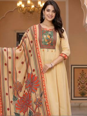 women ethnic motifs printed regular sequinned cotton kurta with trousers & with dupatta 2