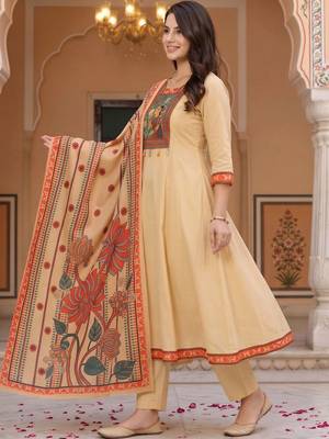 women ethnic motifs printed regular sequinned cotton kurta with trousers & with dupatta 3