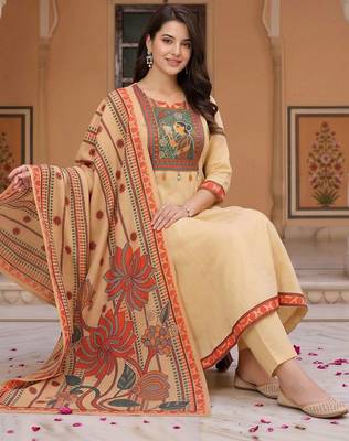 women ethnic motifs printed regular sequinned cotton kurta with trousers & with dupatta 5