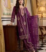 women ethnic motifs embroidered regular thread work kurta with palazzos & with dupatta