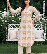 women ethnic motifs printed regular cotton kurta with trousers