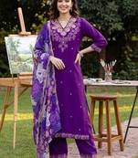 women ethnic motifs embroidered regular kurta with trousers & with dupatta