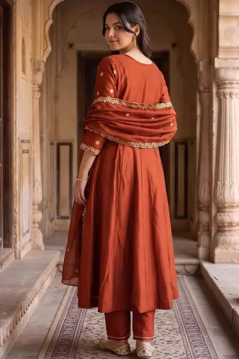 women ethnic motifs embroidered empire kurta with trousers & with dupatta