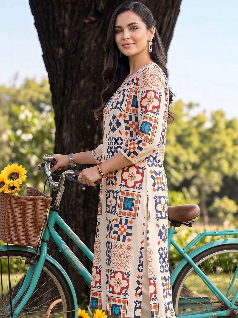 women printed regular kurta with trousers