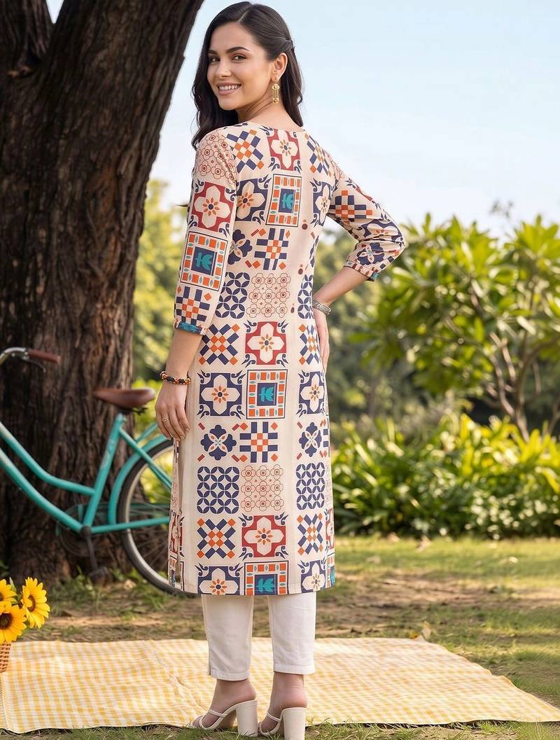 women printed regular kurta with trousers