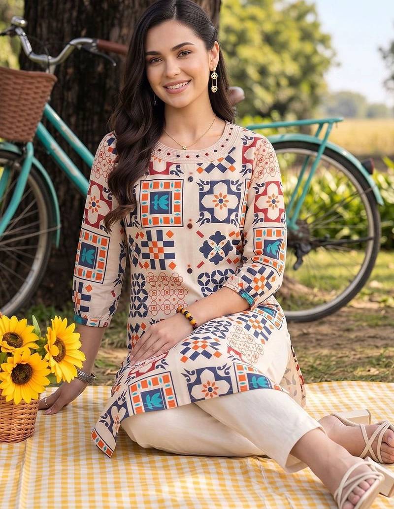 women printed regular kurta with trousers