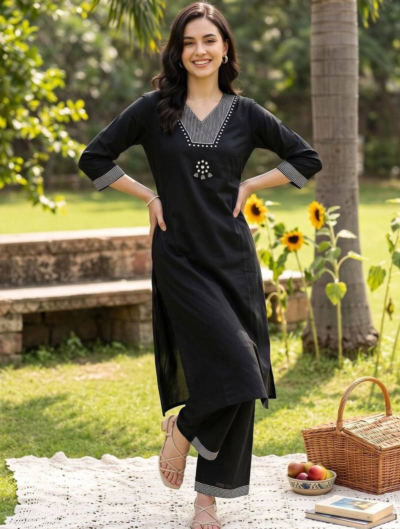 women embroidered regular thread work kurta with palazzos