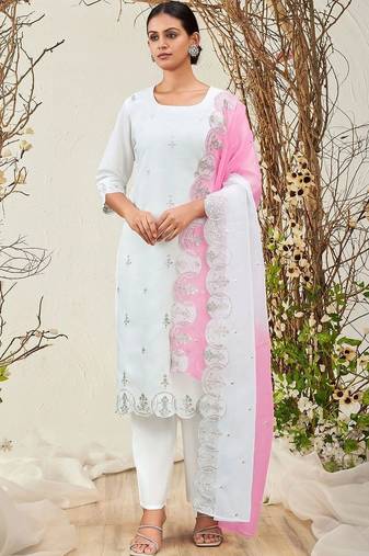 women ethnic motifs embroidered regular thread work kurta with trousers & with dupatta