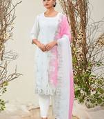 women ethnic motifs embroidered regular thread work kurta with trousers & with dupatta