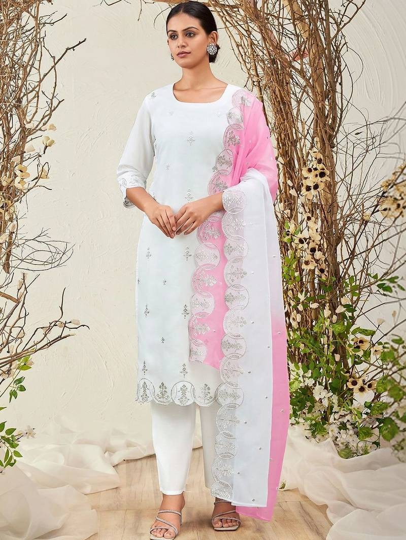 women ethnic motifs embroidered regular thread work kurta with trousers & with dupatta