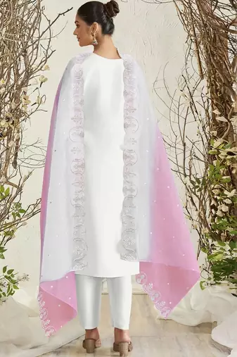women ethnic motifs embroidered regular thread work kurta with trousers & with dupatta