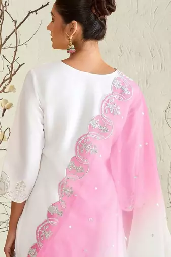 women ethnic motifs embroidered regular thread work kurta with trousers & with dupatta