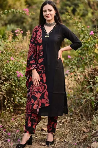 women floral regular cotton kurta with trousers & with dupatta