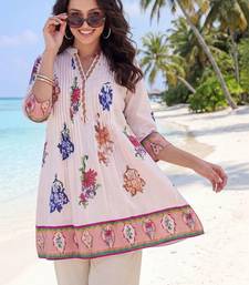 women floral printed pleated cotton kurta with trousers