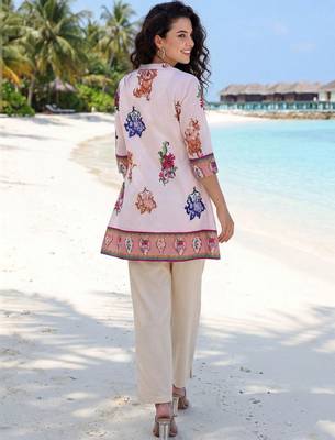 women floral printed pleated cotton kurta with trousers 5