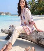 women floral printed pleated cotton kurta with trousers