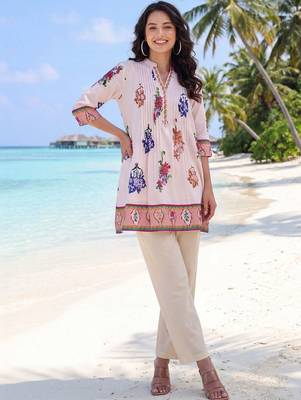 women floral printed pleated cotton kurta with trousers 6