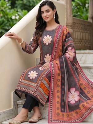 women floral printed regular cotton kurta with trousers & with dupatta 5
