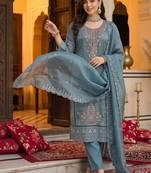 women ethnic motifs embroidered regular thread work kurta with trousers & with dupatta