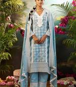 women ethnic motifs embroidered regular thread work cotton kurta with trousers & with dupatta