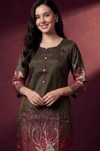 women ethnic motifs printed regular kurta with trousers & with dupatta