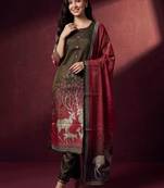 women ethnic motifs printed regular kurta with trousers & with dupatta