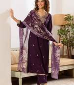 women ethnic motifs embroidered regular thread work kurta with trousers & with dupatta