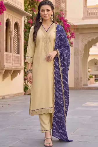 women ethnic motifs embroidered regular thread work kurta with trousers & with dupatta