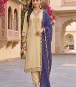 women ethnic motifs embroidered regular thread work kurta with trousers & with dupatta