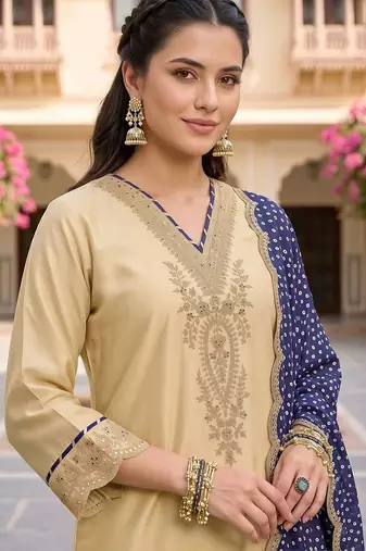 women ethnic motifs embroidered regular thread work kurta with trousers & with dupatta