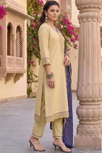 women ethnic motifs embroidered regular thread work kurta with trousers & with dupatta