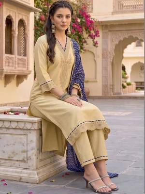 women ethnic motifs embroidered regular thread work kurta with trousers & with dupatta 5