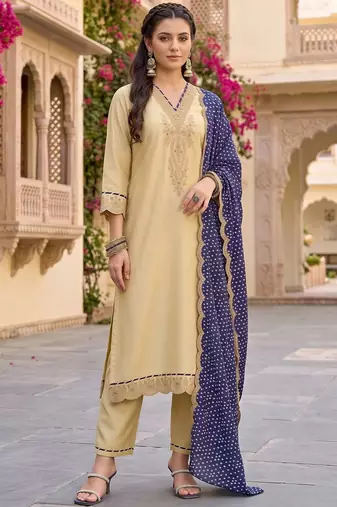 women ethnic motifs embroidered regular thread work kurta with trousers & with dupatta