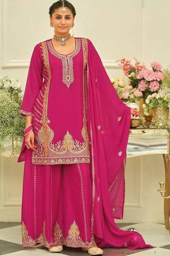women ethnic motifs embroidered regular thread work kurta with sharara & with dupatta