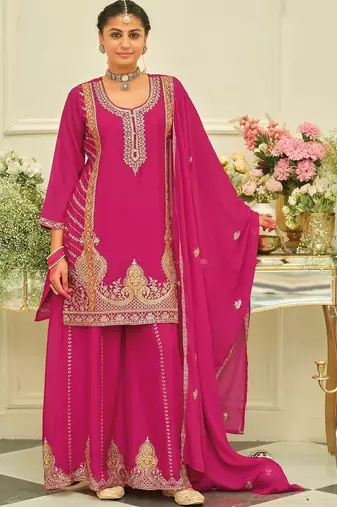 women ethnic motifs embroidered regular thread work kurta with sharara & with dupatta