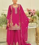 women ethnic motifs embroidered regular thread work kurta with sharara & with dupatta