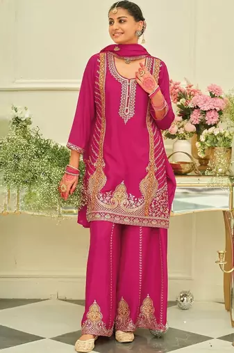 women ethnic motifs embroidered regular thread work kurta with sharara & with dupatta