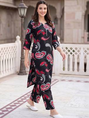 women paisley printed regular cotton kurta with trousers 1