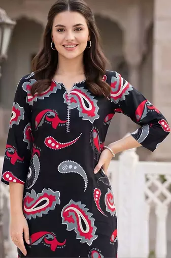 women paisley printed regular cotton kurta with trousers