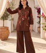 women ethnic motifs embroidered regular thread work cotton kurta with palazzos
