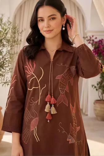 women ethnic motifs embroidered regular thread work cotton kurta with palazzos