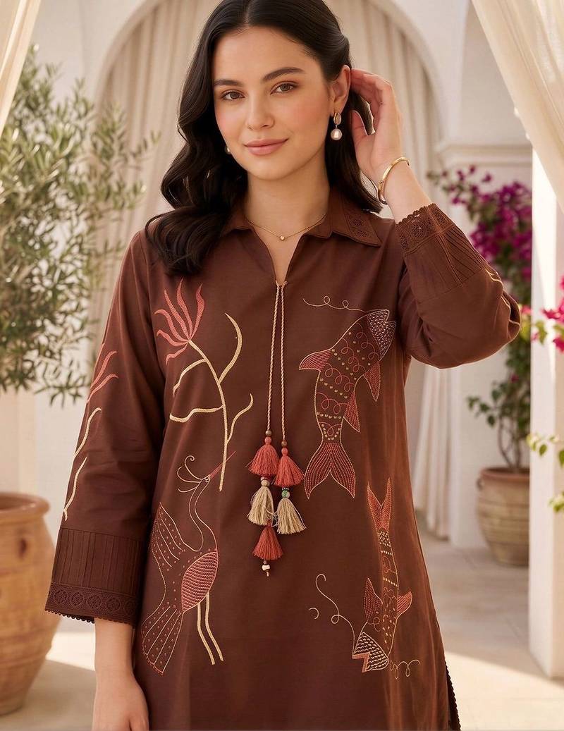 women ethnic motifs embroidered regular thread work cotton kurta with palazzos