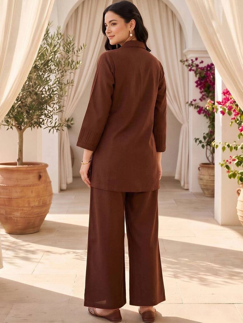 women ethnic motifs embroidered regular thread work cotton kurta with palazzos
