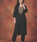 women ethnic motifs embroidered regular thread work kurta with trousers