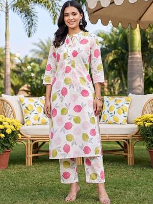 women ethnic motifs printed regular cotton kurta with trousers 6