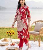 women ethnic motifs printed regular cotton kurta with trousers
