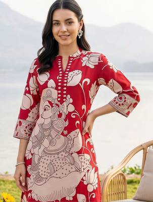 women ethnic motifs printed regular cotton kurta with trousers 2