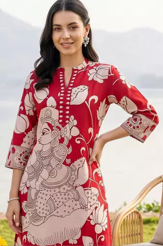 women ethnic motifs printed regular cotton kurta with trousers