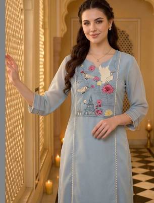 women ethnic motifs embroidered regular thread work kurta with trousers & with dupatta 2
